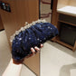 Female Blue Banquet Bag Chain Beads Handbag - Krosscanada