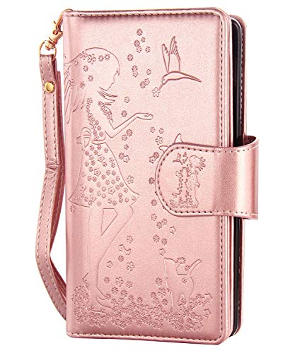 FLYEE Compatible with iPhone 12 Pro Max(6.7 inch,2020 Release),Wallet Case for Women and Girls with Card Holder,9 Cards Slots Premium Leather Flip Case [Embossed] Protective with Mirror - Rose Gold - Krosscanada