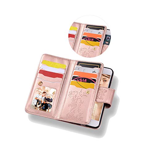 FLYEE Compatible with iPhone 12 Pro Max(6.7 inch,2020 Release),Wallet Case for Women and Girls with Card Holder,9 Cards Slots Premium Leather Flip Case [Embossed] Protective with Mirror - Rose Gold - Krosscanada