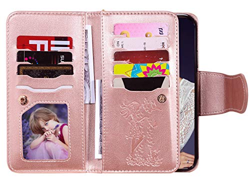 FLYEE Compatible with iPhone 12 Pro Max(6.7 inch,2020 Release),Wallet Case for Women and Girls with Card Holder,9 Cards Slots Premium Leather Flip Case [Embossed] Protective with Mirror - Rose Gold - Krosscanada