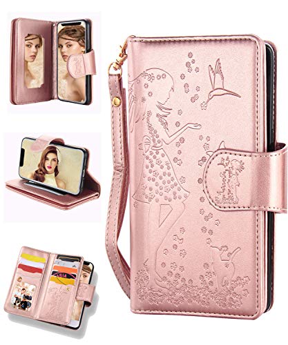 FLYEE Compatible with iPhone 12 Pro Max(6.7 inch,2020 Release),Wallet Case for Women and Girls with Card Holder,9 Cards Slots Premium Leather Flip Case [Embossed] Protective with Mirror - Rose Gold - Krosscanada