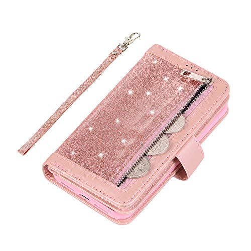 FLYEE Compatible with iPhone 12 Pro Max(6.7 inch,2020 Release),Wallet Case for Women and Girls with Card Holder,9 Cards Slots Premium Leather Flip Case [Embossed] Protective with Mirror - Rose Gold - Krosscanada