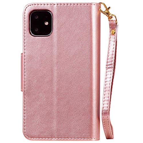FLYEE Compatible with iPhone 12 Pro Max(6.7 inch,2020 Release),Wallet Case for Women and Girls with Card Holder,9 Cards Slots Premium Leather Flip Case [Embossed] Protective with Mirror - Rose Gold - Krosscanada