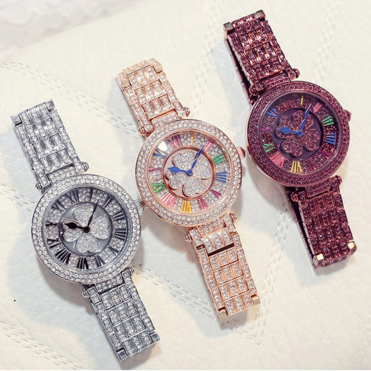Four - leaf clover watch female student steel belt to run women's watch full diamond waterproof fashion Korean fashion fashion watch - Krosscanada