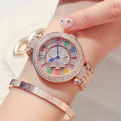 Four - leaf clover watch female student steel belt to run women's watch full diamond waterproof fashion Korean fashion fashion watch - Krosscanada