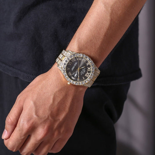 Full Diamond Face Roman Scale Steel Band Watch - Krosscanada