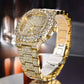 Full Diamond Hip Hop Calendar Luminous Quartz Waterproof Business Men's Gold Watch - Krosscanada