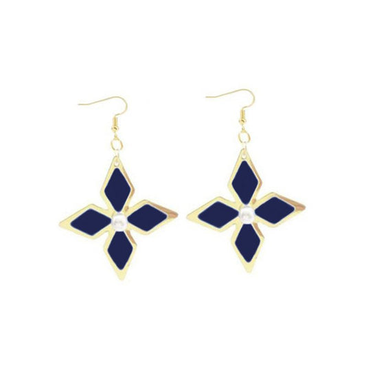 Genshin Impact Keqing Enamel Blue Geometric Flower Earrings - Krosscanada