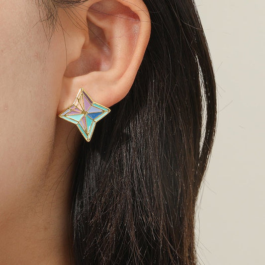 Genshin Impact Primogem Earrings Jewelry Enamel Colorful Geometric Star Stud Earrings For Women Men - Krosscanada