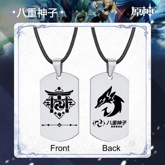Genshin Impact Stainless Steel Necklace Engraved Double Sided Zhongli Xiao Venti Diluc Keqing Element Logo Pendant Dog Tags - Krosscanada