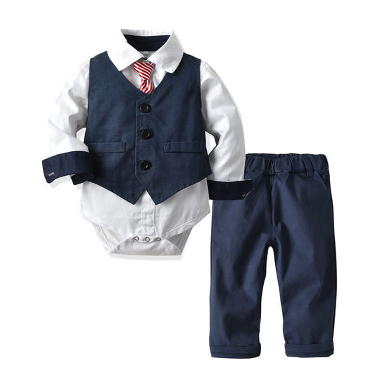 Gentleman's Suit Baby One - piece Romper Long - sleeved Romper - Krosscanada