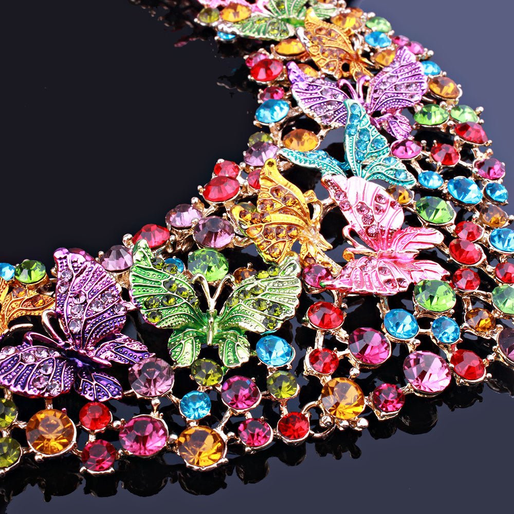 Handmade Polychrome Butterfly Crystal Necklace Earrings Luxury Luxury Diamond Jewelry Set For The Middle East And Africa - Krosscanada