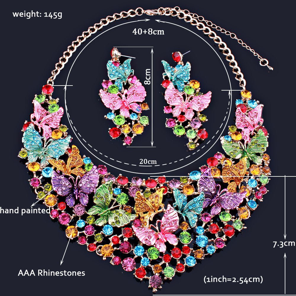Handmade Polychrome Butterfly Crystal Necklace Earrings Luxury Luxury Diamond Jewelry Set For The Middle East And Africa - Krosscanada