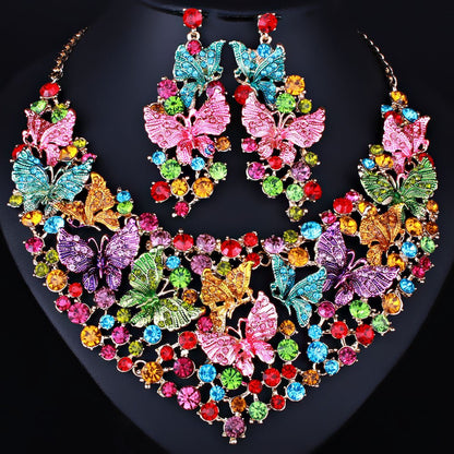 Handmade Polychrome Butterfly Crystal Necklace Earrings Luxury Luxury Diamond Jewelry Set For The Middle East And Africa - Krosscanada