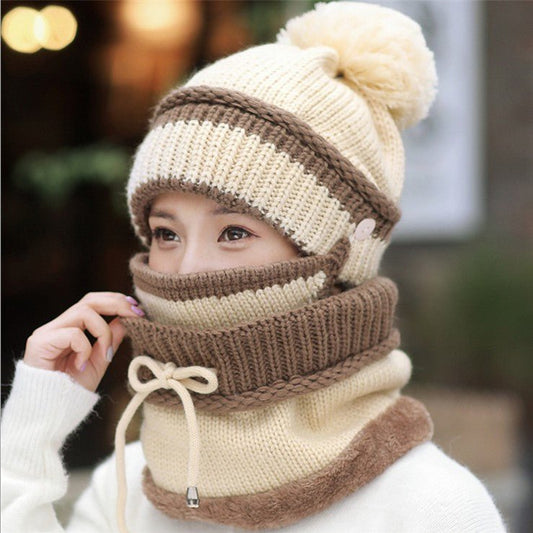 Hat Female Winter Wool Hat Outdoor Thick Warm Winter Hat Riding Windproof Hat Bib Mask Cap Head Cap - Krosscanada