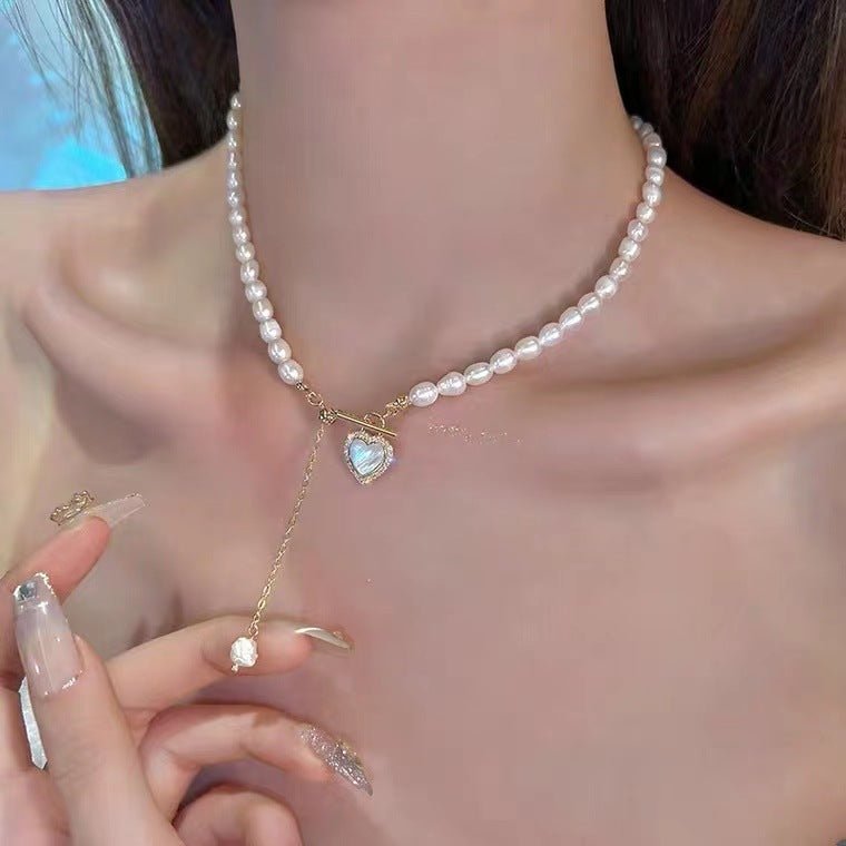 Heart Piece Pearl Necklace Hip Hop Accessory - Krosscanada