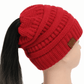 High Bun Ponytail Beanie Hat Chunky Soft Stretch Cable Knit Warm Fuzzy Lined Skull Beanie Acrylic Hats Men And Women - Krosscanada