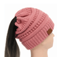High Bun Ponytail Beanie Hat Chunky Soft Stretch Cable Knit Warm Fuzzy Lined Skull Beanie Acrylic Hats Men And Women - Krosscanada