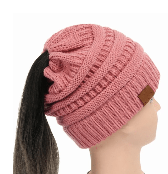 High Bun Ponytail Beanie Hat Chunky Soft Stretch Cable Knit Warm Fuzzy Lined Skull Beanie Acrylic Hats Men And Women - Krosscanada