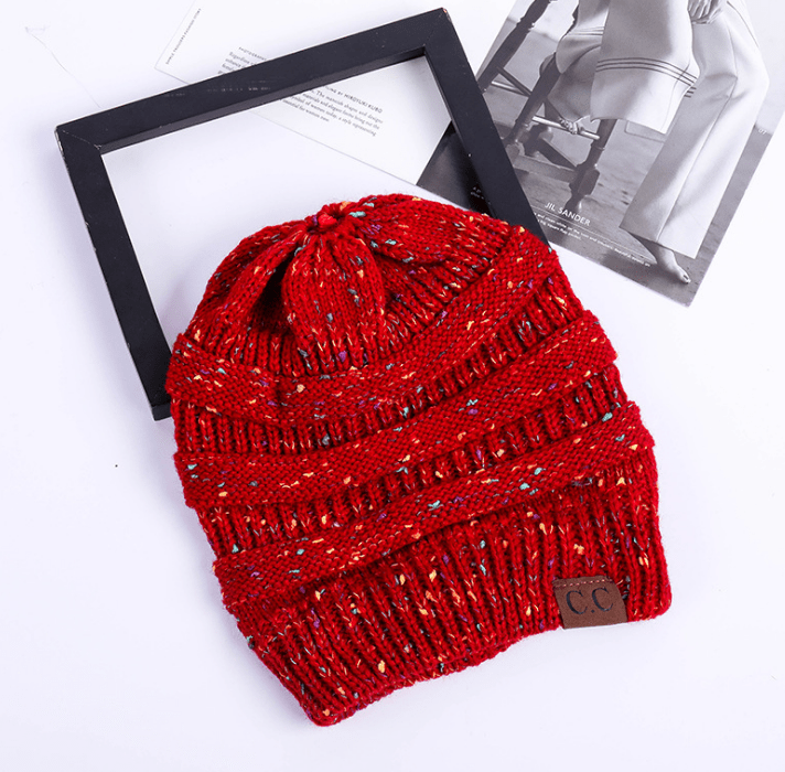 High Bun Ponytail Beanie Hat Chunky Soft Stretch Cable Knit Warm Fuzzy Lined Skull Beanie Acrylic Hats Men And Women - Krosscanada