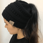High Bun Ponytail Beanie Hat Chunky Soft Stretch Cable Knit Warm Fuzzy Lined Skull Beanie Acrylic Hats Men And Women - Krosscanada