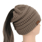 High Bun Ponytail Beanie Hat Chunky Soft Stretch Cable Knit Warm Fuzzy Lined Skull Beanie Acrylic Hats Men And Women - Krosscanada