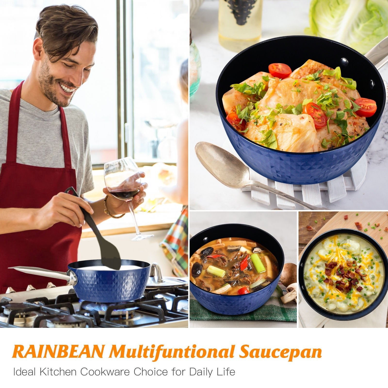 Induction Saucepan with Lid, 20cm/ 1.8L Milk Pan Non Stick Saucepan, Aluminum Ceramic Coating Cooking Pot - PFOA Free with Stainless Steel Handle, Suitable for All Hobs Types, Amazon Banned - Krosscanada