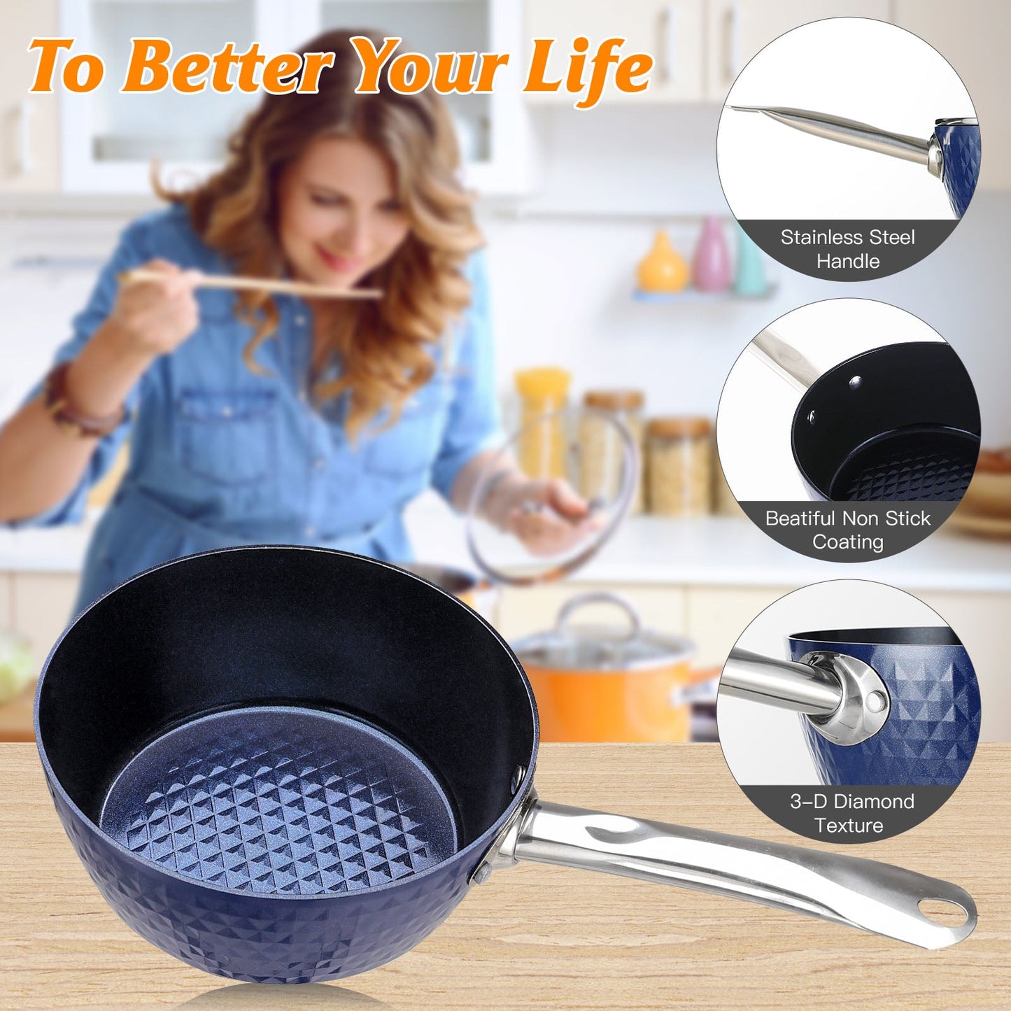 Induction Saucepan with Lid, 20cm/ 1.8L Milk Pan Non Stick Saucepan, Aluminum Ceramic Coating Cooking Pot - PFOA Free with Stainless Steel Handle, Suitable for All Hobs Types, Amazon Banned - Krosscanada