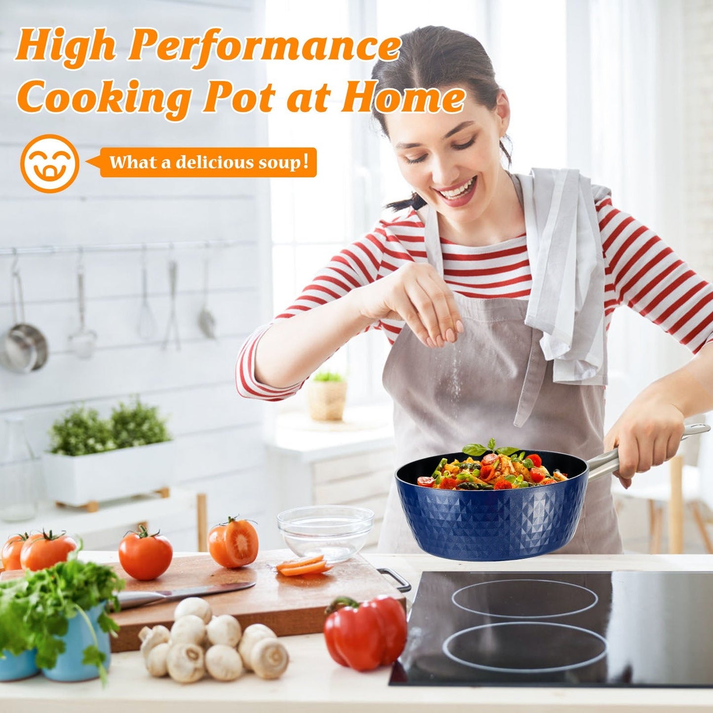 Induction Saucepan with Lid, 20cm/ 1.8L Milk Pan Non Stick Saucepan, Aluminum Ceramic Coating Cooking Pot - PFOA Free with Stainless Steel Handle, Suitable for All Hobs Types, Amazon Banned - Krosscanada