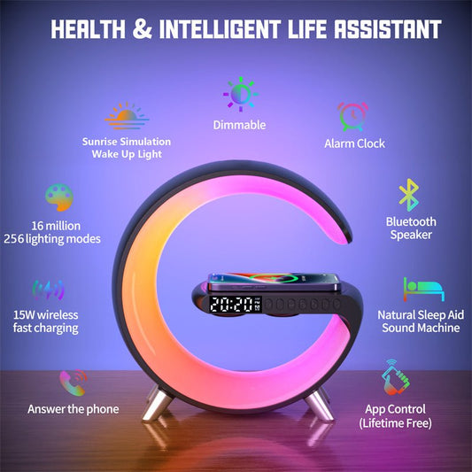 Intelligent Atmosphere Lamp Bluetooth Speaker Wireless Charger Bedside Lamp Sunrise Wake - up Lamp Polar Lamp Alarm Clock - Krosscanada