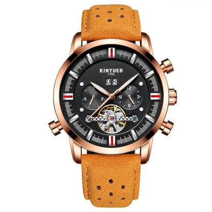KINYUED Swiss brand men's leather strap, large dial Tourbillon automatic mechanical watch - Krosscanada