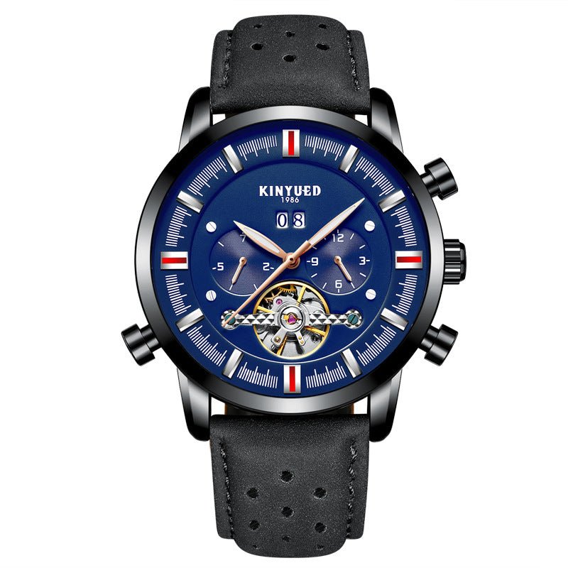 KINYUED Swiss brand men's leather strap, large dial Tourbillon automatic mechanical watch - Krosscanada