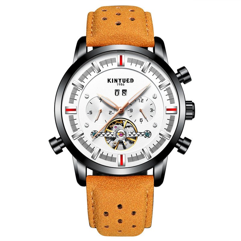 KINYUED Swiss brand men's leather strap, large dial Tourbillon automatic mechanical watch - Krosscanada