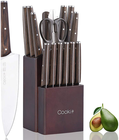 Kitchen Knife Sets, 15 Piece Knife Sets with Block for Kitchen Chef Knife Stainless Steel Knives Set Serrated Steak Knives with Manual Sharpener Knife Amazon Platform Banned - Krosscanada