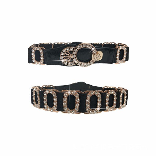 Ladies Elastic Belt Accessories Decorative Rhinestone Belt - Krosscanada