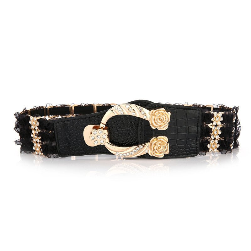 Ladies Elastic Belt Accessories Decorative Rhinestone Belt - Krosscanada