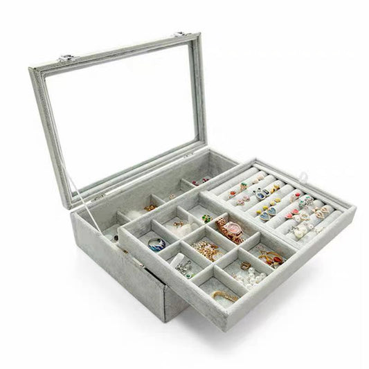 Large Capacity Jewelry Box Double Layer Flannel Box - Krosscanada