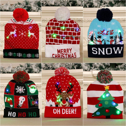 LED Christmas Hat Sweater Knitted Beanie Christmas Light Up Knitted Hat Christmas Gift Adult Kids Xmas 2022 New Year Decorations - Krosscanada