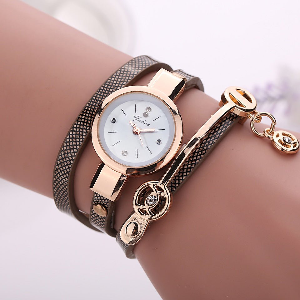 Long - chain thin strap watch quartz watch Three - ring winding bracelet watch - Krosscanada