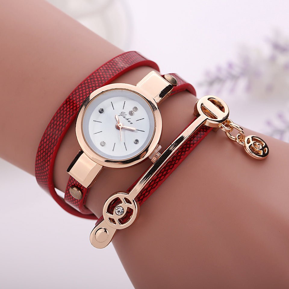 Long - chain thin strap watch quartz watch Three - ring winding bracelet watch - Krosscanada