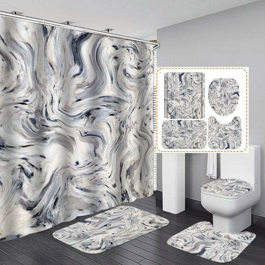 Marble White Shower Curtain Set With Non Slip Rug Bath Mat Carpet Modern Bathroom - Krosscanada