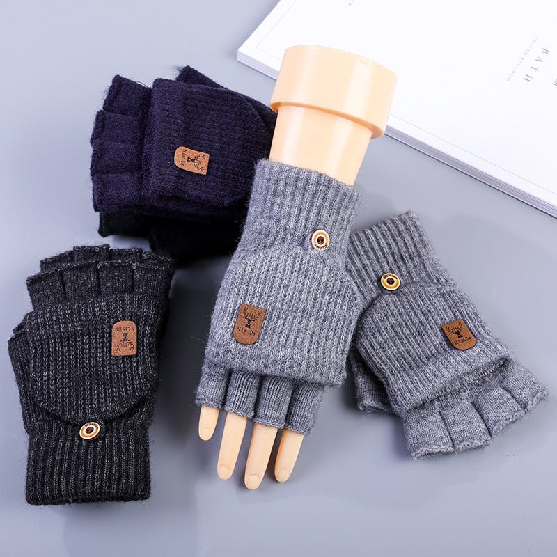 Men's Half Finger Gloves Winter Knitted Wool Fingerless - Krosscanada