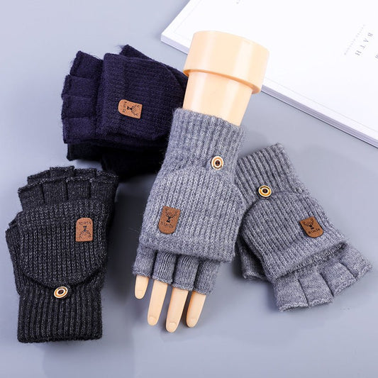 Men's Half Finger Gloves Winter Knitted Wool Fingerless - Krosscanada