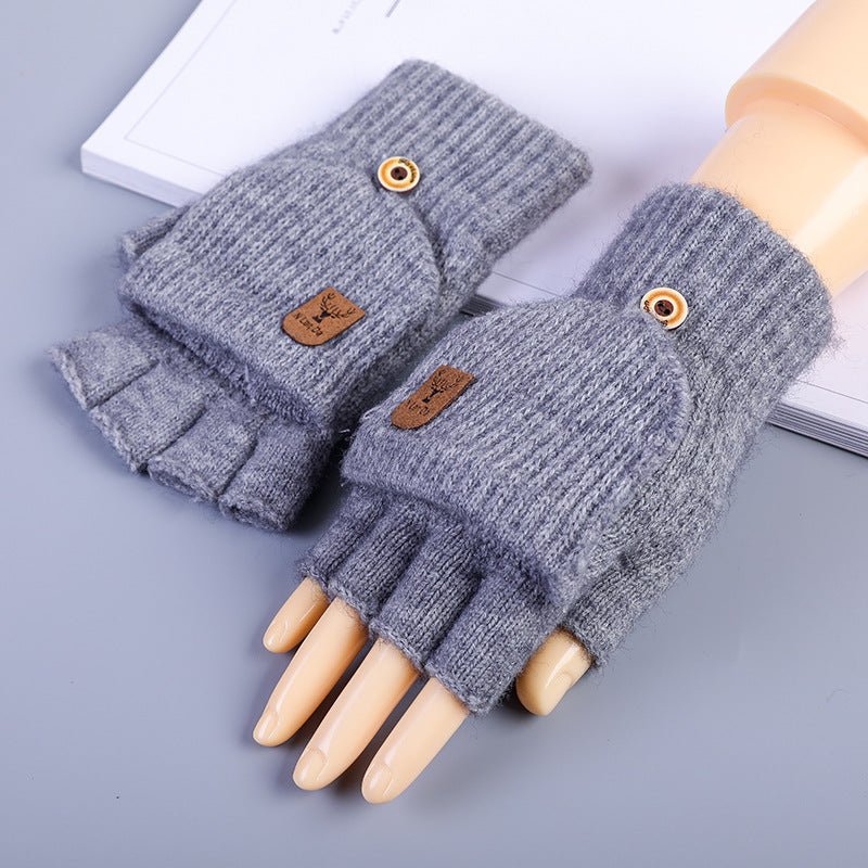 Men's Half Finger Gloves Winter Knitted Wool Fingerless - Krosscanada