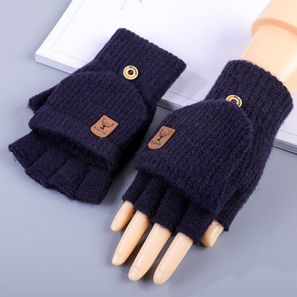 Men's Half Finger Gloves Winter Knitted Wool Fingerless - Krosscanada