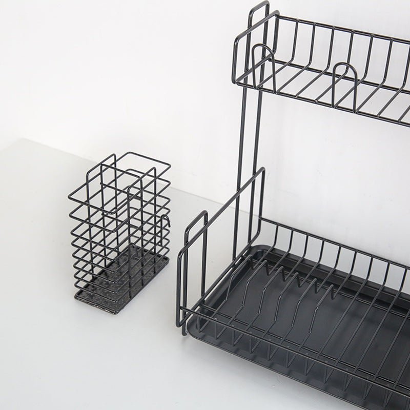 Multi - function kitchen storage rack double - layer tableware dish drain rack - Krosscanada