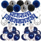 Navy Blue Birthday Pull Flag Night Blue Balloons Paper Flower Ball Decoration Set - Krosscanada