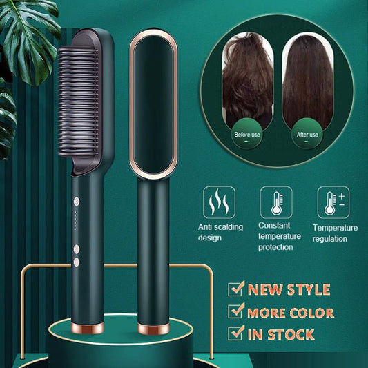 New 2 In 1 Hair Straightener Hot Comb Negative Ion Curling Tong Dual - purpose Electric Hair Brush - Krosscanada