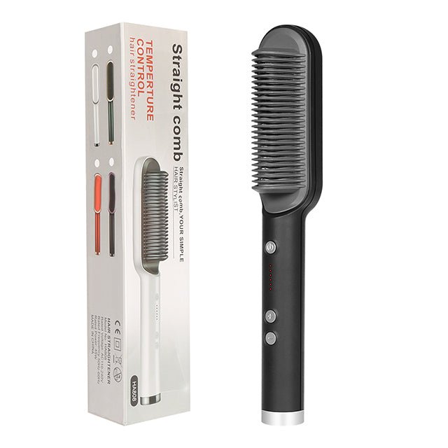 New 2 In 1 Hair Straightener Hot Comb Negative Ion Curling Tong Dual - purpose Electric Hair Brush - Krosscanada