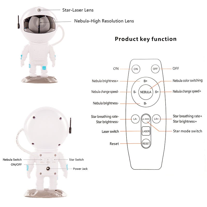 New Galaxy Projector Astronaut Starry Sky Projector Remote Control Bluetooth Music Laser - Krosscanada